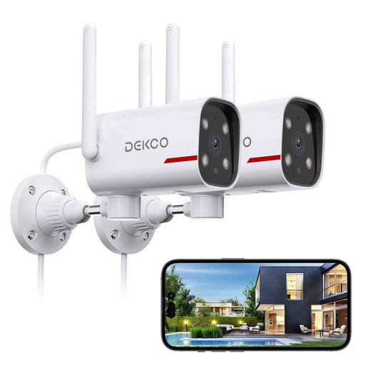 DEKCO 2Pack Outdoor Security Camera with 2K Color Night Vision, Pan Rotating 180° Wired Camera Surveillance Exterieur Support 24/7 Recording, 2.4&5G WiFi, AI Auto Tracking, Work Alexa/Google Assistant 🍁 All In One Marketplace Canada