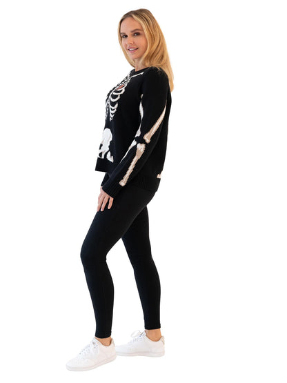 Blizzard Bay Women's Halloween Crew Neck, Long Sleeve, Sweater, Black Skeleton, Medium