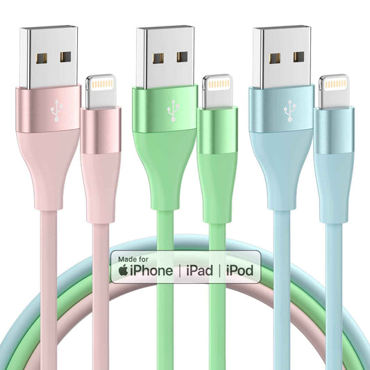 Bkayp iPhone Charger Apple MFi Certified 3Pack 10 FT Lightning Cable Fast Charging iPhone Charger Cord Compatible with iPhone 14 13 12 11 Pro Max XR XS X 8 7 6 Plus SE iPad and More - Multi Color 🍁 All In One Marketplace Canada