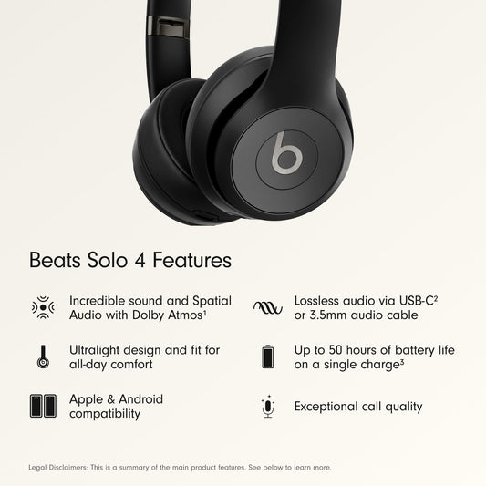 Beats Solo 4 - Wireless Bluetooth On-Ear Headphones, Apple & Android Compatible, Up to 50 Hours of Battery Life - Matte Black 🍁 All In One Marketplace Canada