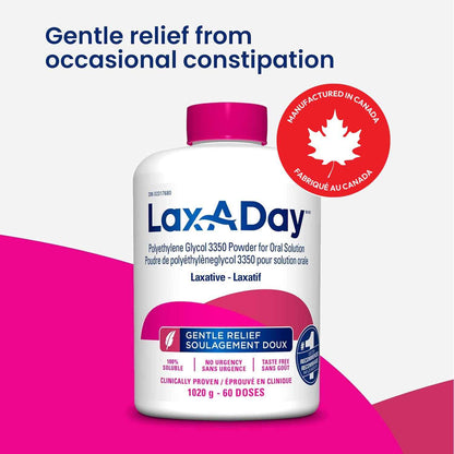 LAX-A-Day Powder Laxative - No Taste, No Grit, No Sugar - Clinically Proven Relief of Occasional Constipation (60 Doses, 1020g) 🍁 All In One Marketplace Canada