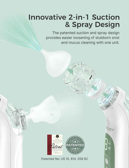 Momcozy BreezyClear™ Spray and Suction 2-in-1 Electric Nasal Aspirator for Baby, 4 Adjustable Suction Levels up to 65kPa Hospital-Grade, Quiet & Portable Nose Cleaner with Soothing Light & Music 🍁 All In One Marketplace Canada