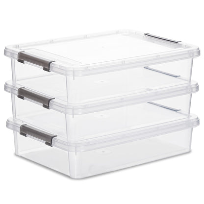 Citylife 3 PCS Plastic Storage Bins with Latching Lids Clear File Box Portable Storage Containers for Organizing A4 Paper, Document, Scrapbook, 14.65" x 10.43" x 2.87" 🍁 All In One Marketplace Canada
