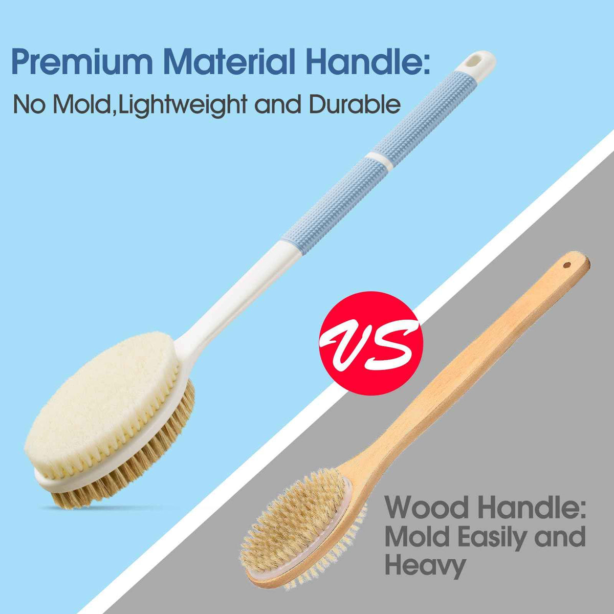 Backski Back Scrubber Anti Slip for Shower,Shower Brush Long Handle with Stiff and Soft Bristles,Body Exfoliator for Bath or Dry Brush(Blue) 🍁 All In One Marketplace Canada