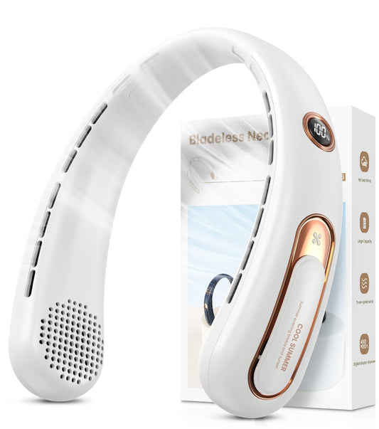 Neck Fan, Hands Free Bladeless Portable Neck Fan, 4000mAh USB Rechargeable Battery Fan, 3 Speed Personal Cooling Fan with 360° Airflow - for Hot Flashes Home Office Travel Outdoor Sports (White) 🍁 All In One Marketplace Canada