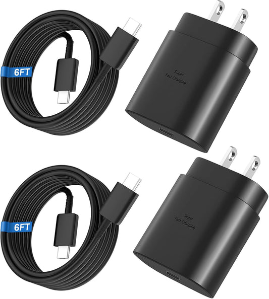 USB C Charger,2 Pack 25W USB C Fast Charger Super Fast Charging with 6FT USB C Cable Compatible with Samsung Galaxy S24 Ultra/S24 Plus/S24/S23/S22/S21/S20 Android Charger and More 🍁 All In One Marketplace Canada