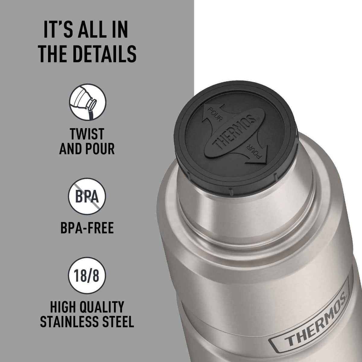 THERMOS Stainless King Beverage Bottle, 16oz, Matte Steel 🍁 All In One Marketplace Canada