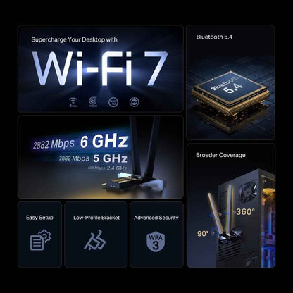 TP-Link Wi-Fi 7 BE6500 PCIe WiFi Card for Desktop PC (Archer TBE400E) - Bluetooth 5.4, WPA3,Tri-Band 2882 Mbps,Multi-Directional Antennas, and USB Drive for Fast Installation (Windows 11 Only) 🍁 All In One Marketplace Canada