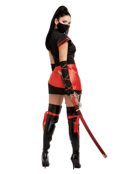 Dreamgirl Adult Womens Sexy Ninja Costume, Halloween Costume, Black/Red, Small