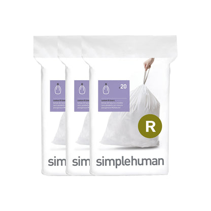 simplehuman Code R 60 Count, Dispenser Pack Custom Fit Liners, Drawstring Trash Bags, 10L / 2.6 Gallons, White 🍁 All In One Marketplace Canada
