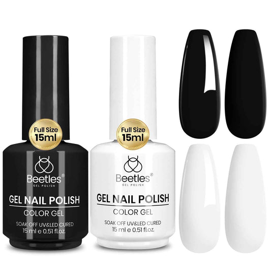 Beetles Gel Nail Polish Kit- 2 Pcs 15ml Black And White Gel Polish Black Gel Nail Polish Black Nail Polish Soak Off Led Gel Polish Nail Art Manicure Salon Diy at Home 🍁 All In One Marketplace Canada
