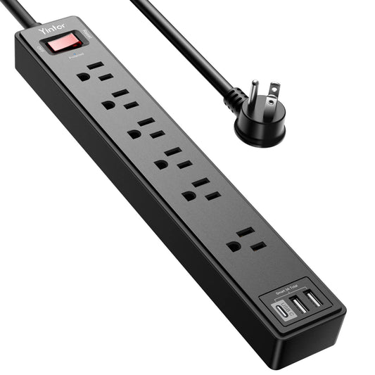 6Ft Power Bar Extension Cord - Yintar Power Strip Surge Protector with 6 AC Outlets and 3 USB Ports(1 USB C), 6 Feet Extension Cord, 1680 Joules, ETL Listed, (Black) 🍁 All In One Marketplace Canada