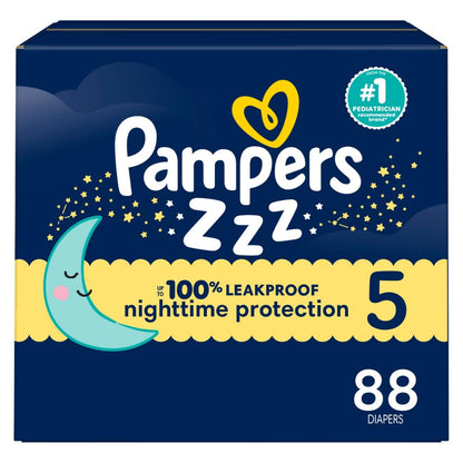 Pampers ZZZ Overnight Diapers, Size 5, Nighttime Protection Disposable Baby Diaper, 1 Pack (Count of 88) 🍁 All In One Marketplace Canada