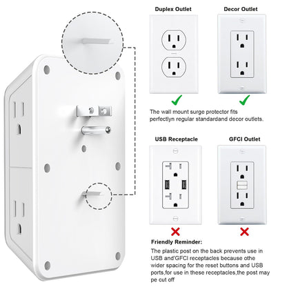 2 Pack Outlet Extender Surge Protector, 6 Outlet Splitter with 4 USB Outlet (2 USB A,2 USB C), 3Sided Power Strip with Adapter Spaced Outlets for Home, Office, Travel(White) 🍁 All In One Marketplace Canada