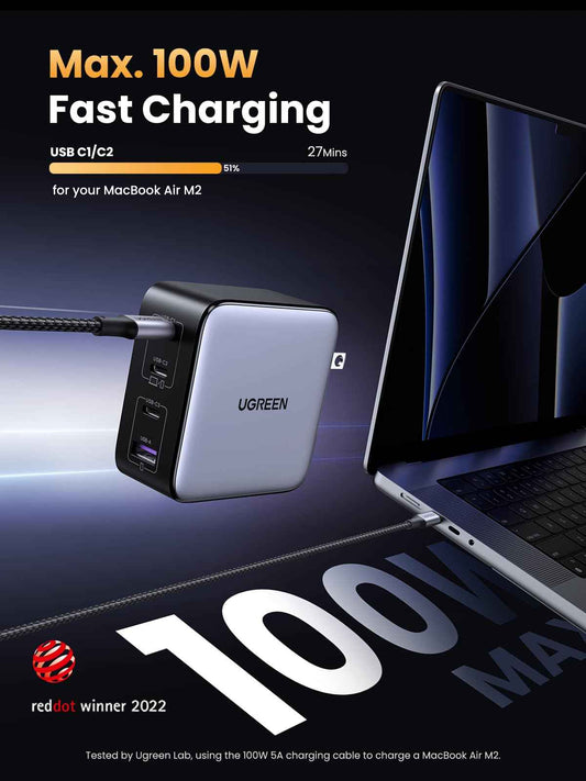 UGREEN Nexode 100W USB C Charger Block, 4-Port GaN Charger Block Fast Charger Compatible for MacBook Pro/Air, iPhone 17 Pro Max/iPhone Air, iPad Pro, Galaxy S26 S25, Pixel, Steam Deck, Black 🍁 All In One Marketplace Canada