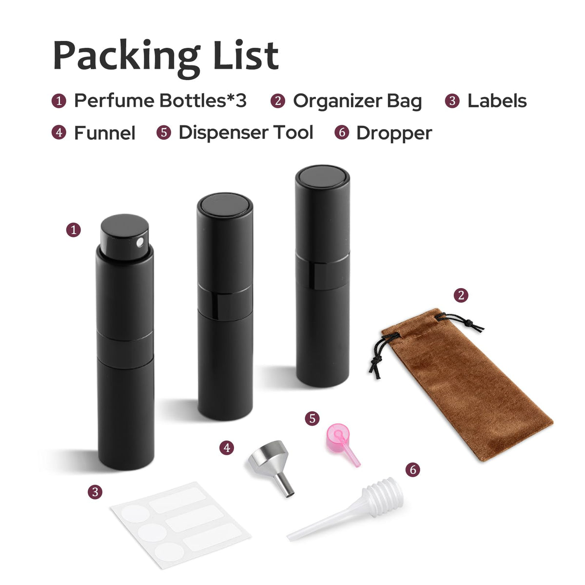 Lisapack Perfume Travel Spray Bottles - 8ml Mini Cologne Refillable Atomizer Decanter for Men - Small Size Travel Essentials Perfume Refill Decant Dispenser for Women Purse Pocket 3PCS Black 🍁 All In One Marketplace Canada