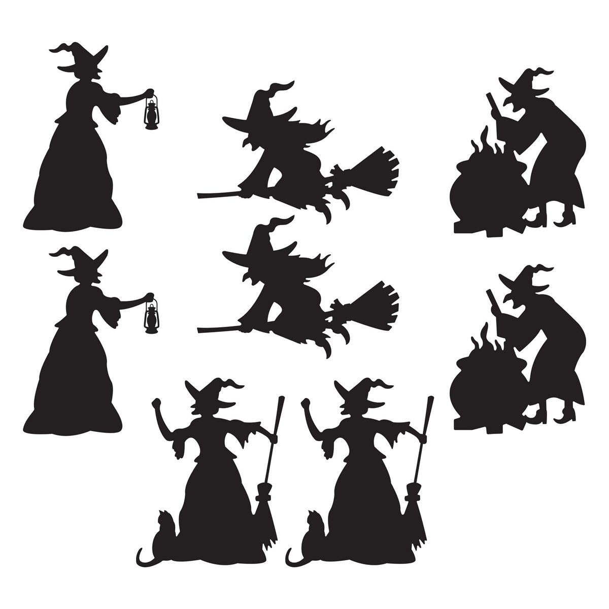 Beistle 8 Piece Black Witch Silhouette Cutouts, Halloween Party Decorations