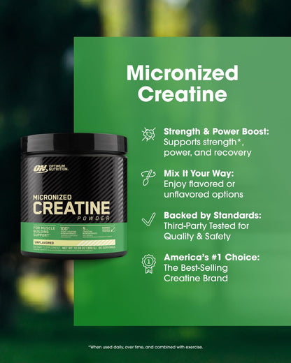 Optimum Nutrition 100% Pure Creatine Monohydrate Micronized Powder, Unflavored, 300g - 60servings (packaging may vary) 🍁 All In One Marketplace Canada