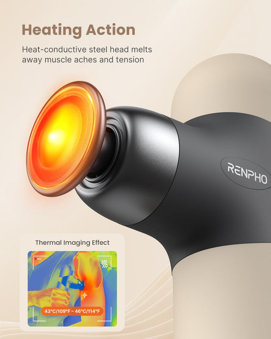 RENPHO Mini Thermal Massage Gun with Heat, Fathers Day Present, Portable Fashion Massager Gun, Color Silicone Sleeves, 4 Intensities, 4 Heads, Travel Size with Carry Case Grey 🍁 All In One Marketplace Canada