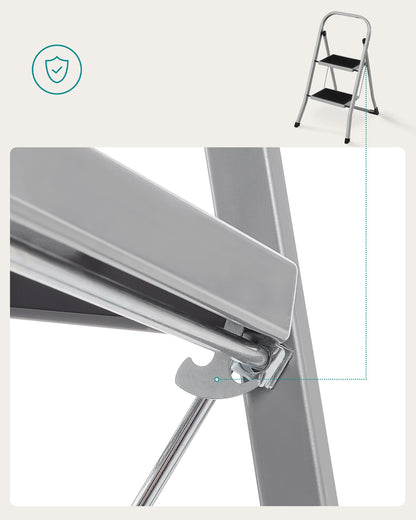 SONGMICS Step Ladder, 2-Step Ladder, Folding Ladder, Safety Lock, Space-Saving Storage, Holds up to 330 lb, Dove Gray UGSL012G01 🍁 All In One Marketplace Canada