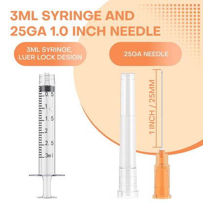 3ml Luer Lock Syringes with 25 Gauge 1 Inch Needles, Luer Lock Disposable Accessories for Lab, Pack of 25 🍁 All In One Marketplace Canada