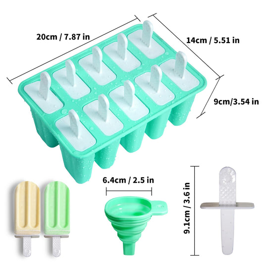 Popsicle Molds 10 Cells, Silicone Ice Cream Mould with Sticks, Non-Stick Ice Lolly Mold with Silicone Funnel and Brush, BPA Free 🍁 All In One Marketplace Canada