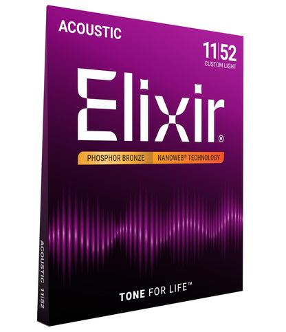 Elixir 16027 Phosphor Bronze Nanoweb Coating Acoustic Guitar Strings - Custom Light 11-52 🍁 All In One Marketplace Canada