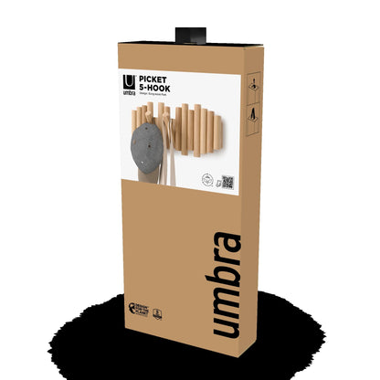 Umbra Picket Coat Rack Wall Mount – 5 Flip-Down Wood Coat Hooks, Modern & Functional Storage, Easy Install Wall Hooks, Natural 🍁 All In One Marketplace Canada