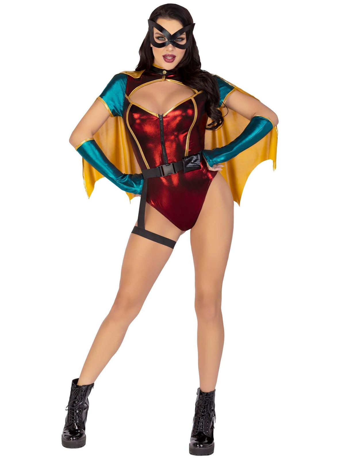 Leg Avenue Women’s 5 PC Sultry Sidekick Halloween Costume with Cape and Gloves, X-LARGE