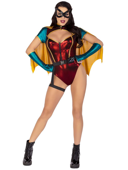Leg Avenue Women’s 5 PC Sultry Sidekick Halloween Costume with Cape and Gloves, X-LARGE