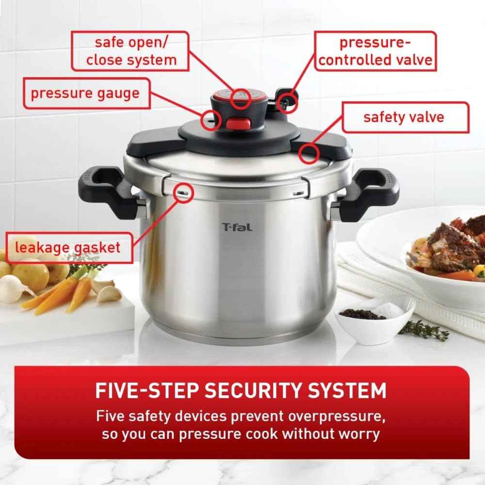T-fal Clipso Stainless Steel Pressure Cooker, 6 Qt, Secure Locking System, One Hand System, Silver, Induction Compatible, Pressure Canner, Includes Recipe Book, Cookware 🍁 All In One Marketplace Canada