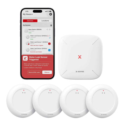 X-Sense Wi-Fi Water Leak Detector Kit, Smart Water Sensor Alarm with App Alerts and Ultra-Slim Design, Water Alarm Leak Detector for Basements, 4 Water Sensors and 1 Base Station, Model SWS0A41 🍁 All In One Marketplace Canada