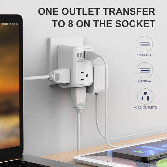 VYLEE Travel Plug Adapter, International Plug Adapter with 4 AC Outlets 4 USB Ports(2 USB C), Travel Adapter Type C Travel Essentials for US to Most Europe France Germany Italy Spain [1 Pack] 🍁 All In One Marketplace Canada