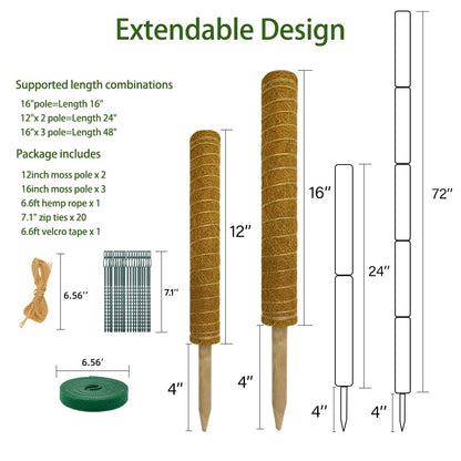 Moss Pole Plant Support Monstera - 5 Pack Coco Coir Moss Stick Plants Climber Support Indoor Monstera Stake for Climbing Plants Live House Potted, Vine, Pothos, Philodendron to Grow Upwards 🍁 All In One Marketplace Canada