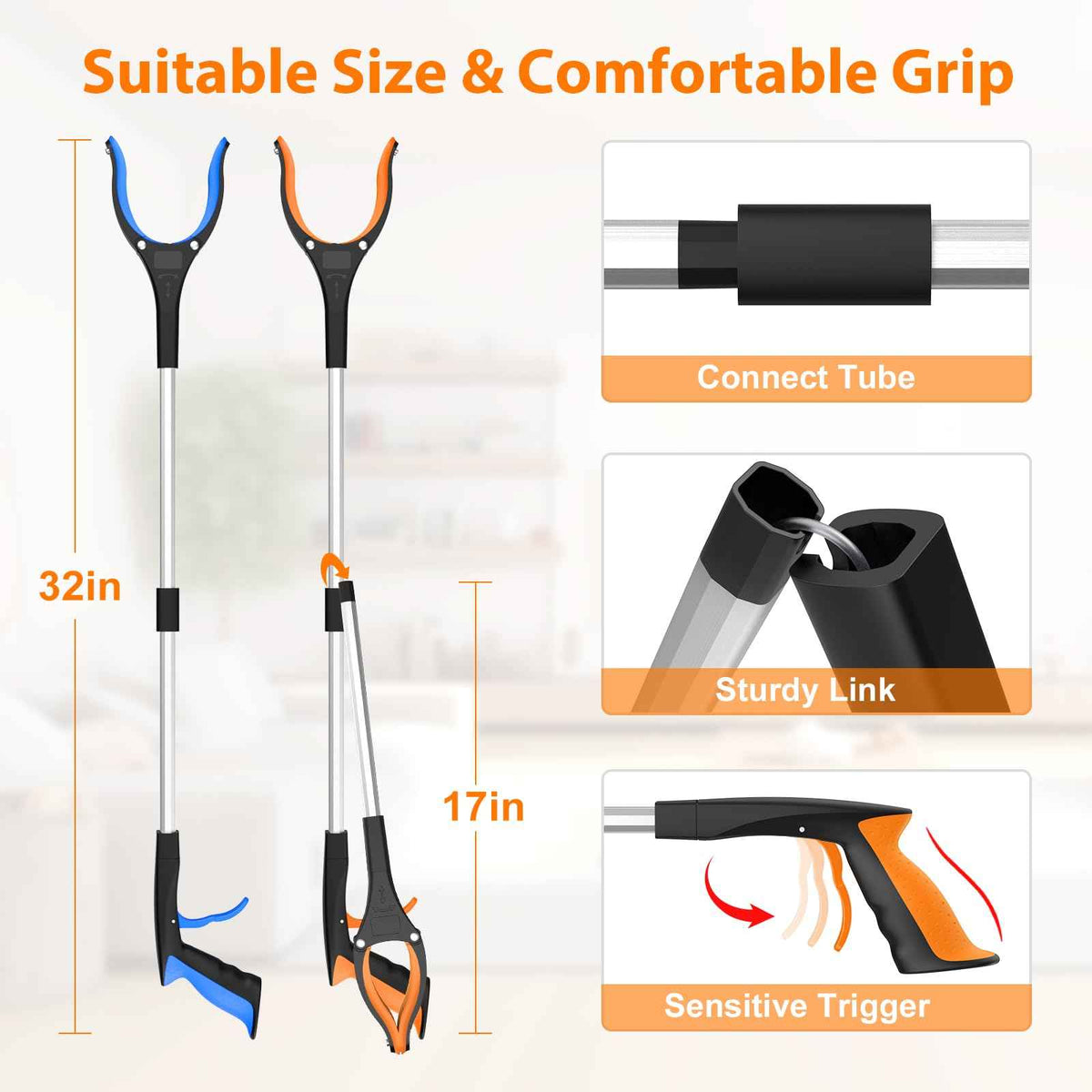 REWKCY 32in/83cm Grabber Reacher Tool 2-Pack, Foldable Reacher Grabber with 360° Rotating Jaw & Magnet, Heavy Duty Pick Up Stick for Seniors 🍁 All In One Marketplace Canada