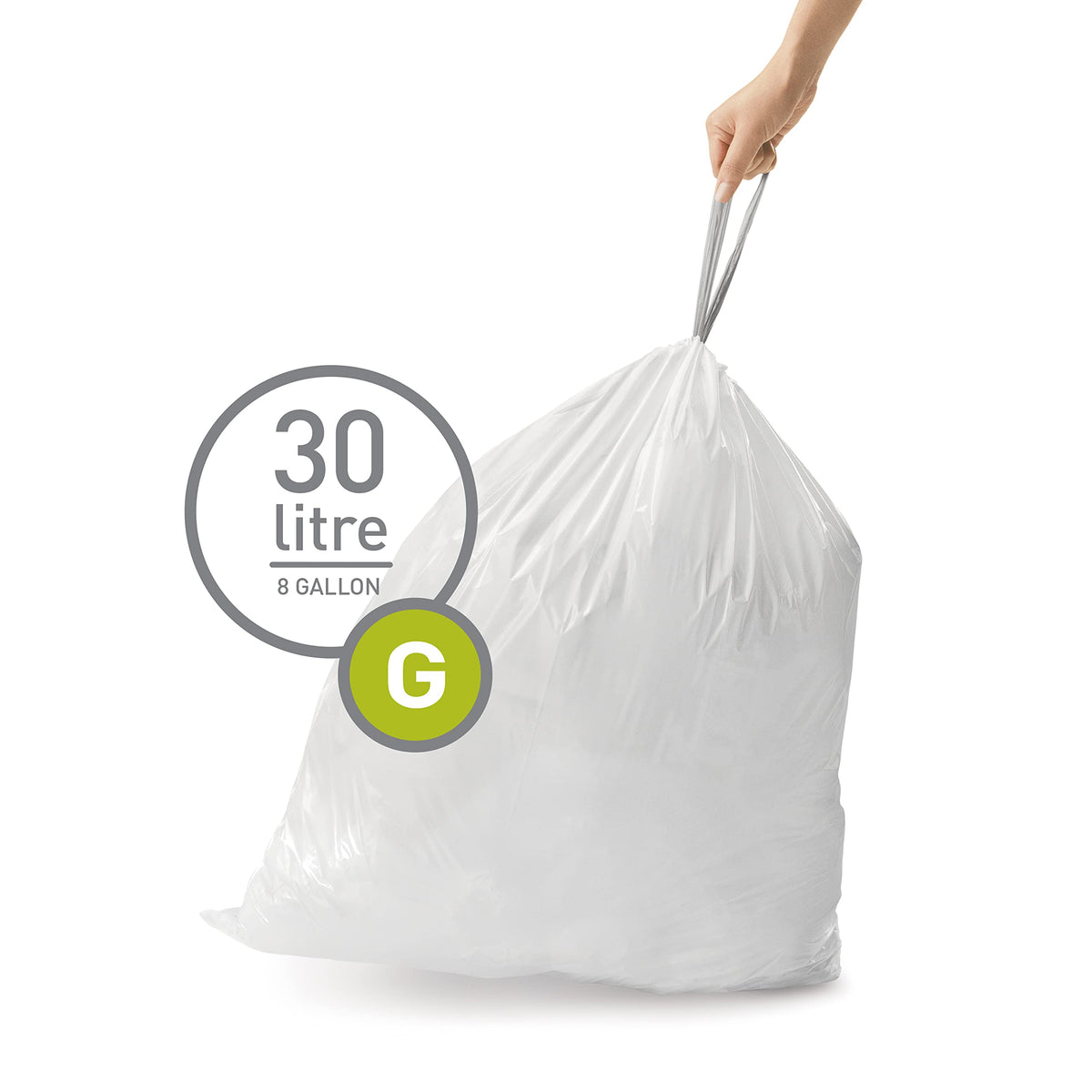 simplehuman Code G 60 Count, Dispenser Pack Custom Fit Liners, Drawstring Trash Bags, 30L / 8 Gallons, White 🍁 All In One Marketplace Canada