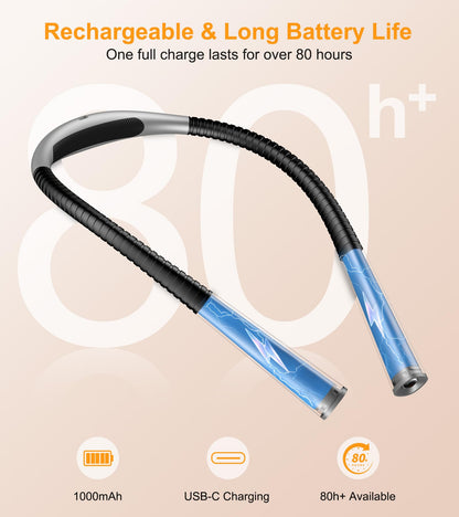 Gritin Rechargeable Book Light, Eye Caring Neck Reading Light 4-Color&5-Brightness, Stepless Dimming, 30-min Timer, 80H+ Runtime, Bendable Round Neck Design, Lightweight for Reading,Knitting,Repairing 🍁 All In One Marketplace Canada