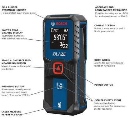 BOSCH GLM100-23 100 Ft Blaze Laser Distance Measure, Includes 2 AA Batteries, Distance Measuring Laser 🍁 All In One Marketplace Canada