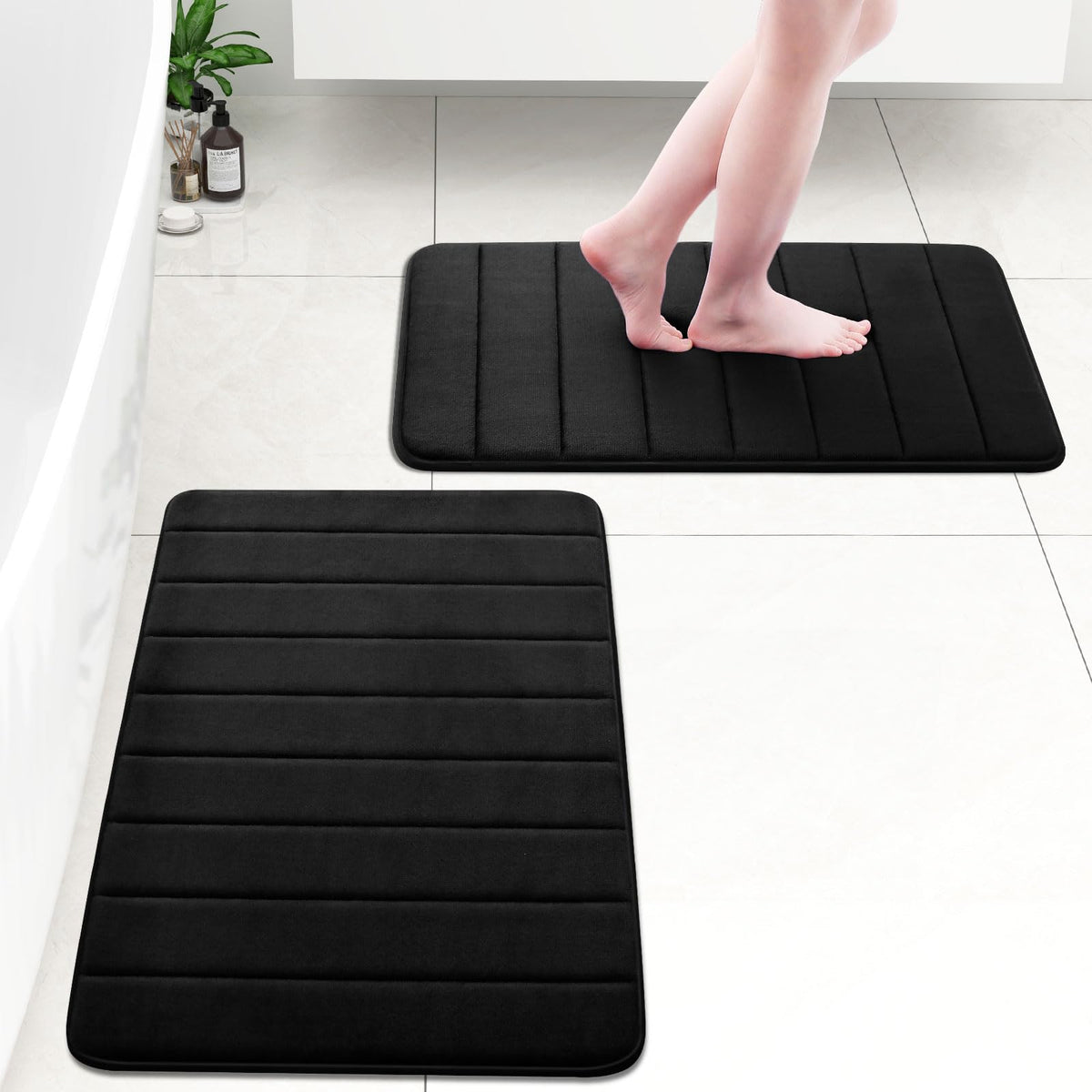 OLANLY Soft Memory Foam Bath Mat, Non-Slip and Super Absorbent Bathroom Mat, Machine Washable Quick Dry Bath Mats for Bathroom, Shower, and Tub, 16" x 24", Black 🍁 All In One Marketplace Canada