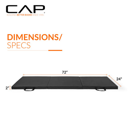 CAP Barbell Folding Exercise Mat – Durable, Anti-Tear, Thick Padding for Fitness, Aerobics, Gymnastics & Home Workouts. 72"L x 24"W x 2"Thick. BLACK 🍁 All In One Marketplace Canada