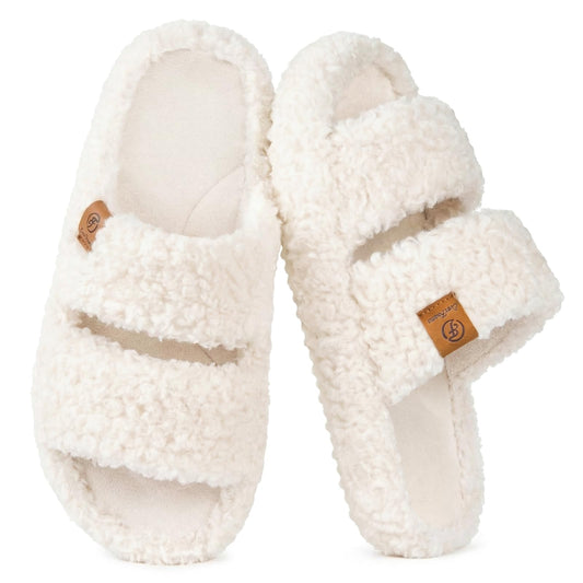 EverFoams Womens Fuzzy Open-toe Slippers Soft Comfy Memory Foam Indoor House Shoes Vanilla Ice,7-8 US 🍁 All In One Marketplace Canada