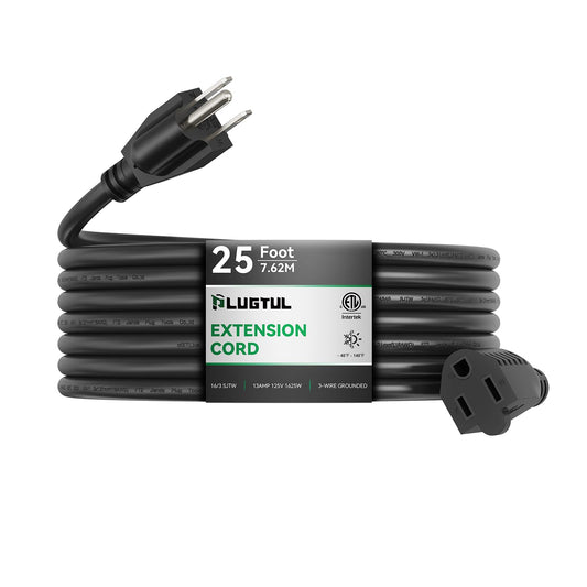 PLUGTUL Outdoor Extension Cord 25 FT Waterproof, 16/3 Gauge Black Heavy Duty 3 Prong Extension Cord, 13A 1625W SJTW, ETL Listed, Great for Garden and Home 🍁 All In One Marketplace Canada