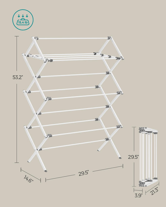 SONGMICS Foldable Clothes Drying Rack, Laundry Drying Rack, Clothes Airer, Steel Frame, 37 x 75 x 135.1 cm, Easy Assembly, Indoor Outdoor Use, White ULLR771W01 🍁 All In One Marketplace Canada