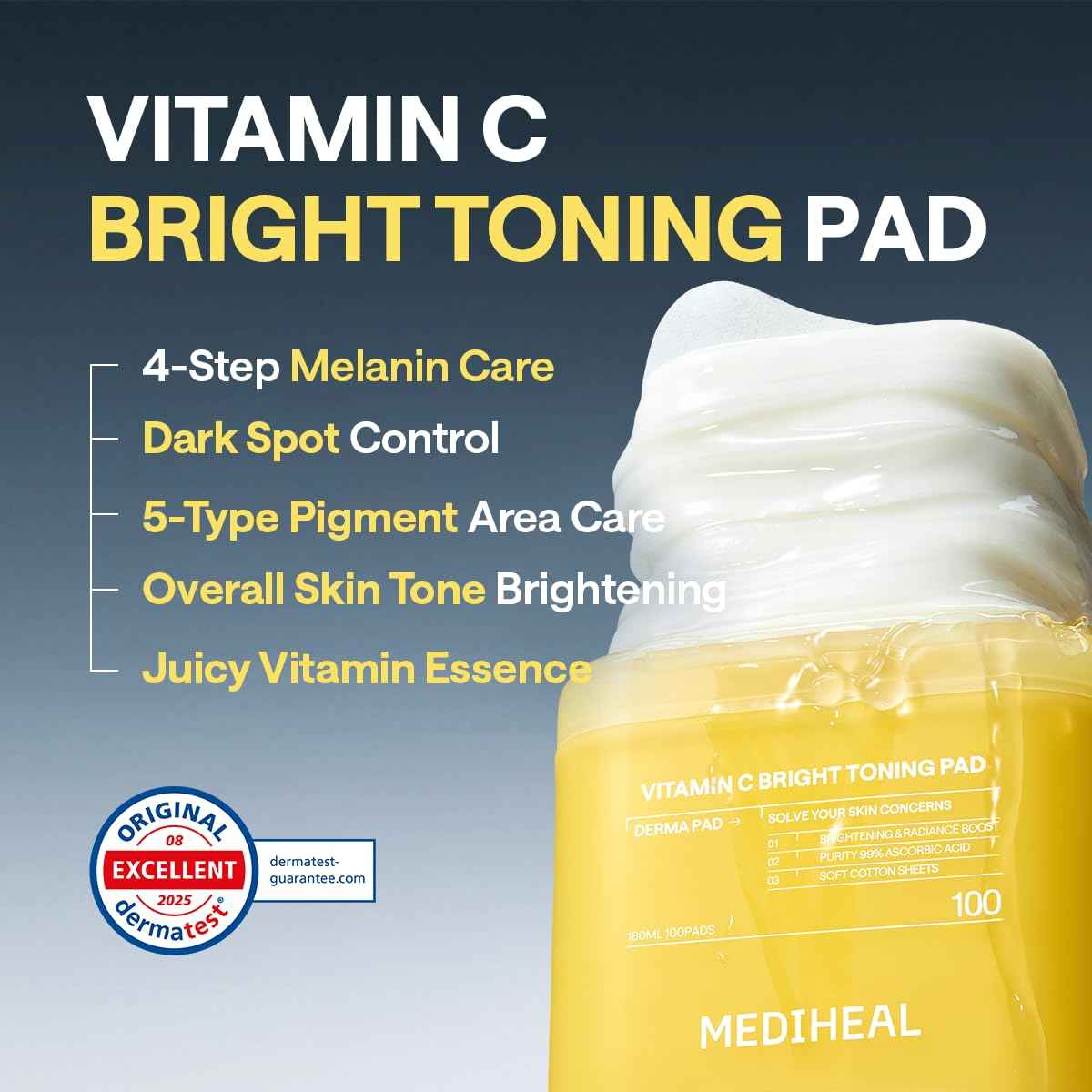 MEDIHEAL Vitamin C Brightening Toner Pads – Korean Skincare, 99% Pure Encapsulated Vitamin C with Sea Buckthorn & Glutathione, Dark Spots, Uneven Skin Tone Care, Gauze Fabric, 100 Pads 🍁 All In One Marketplace Canada