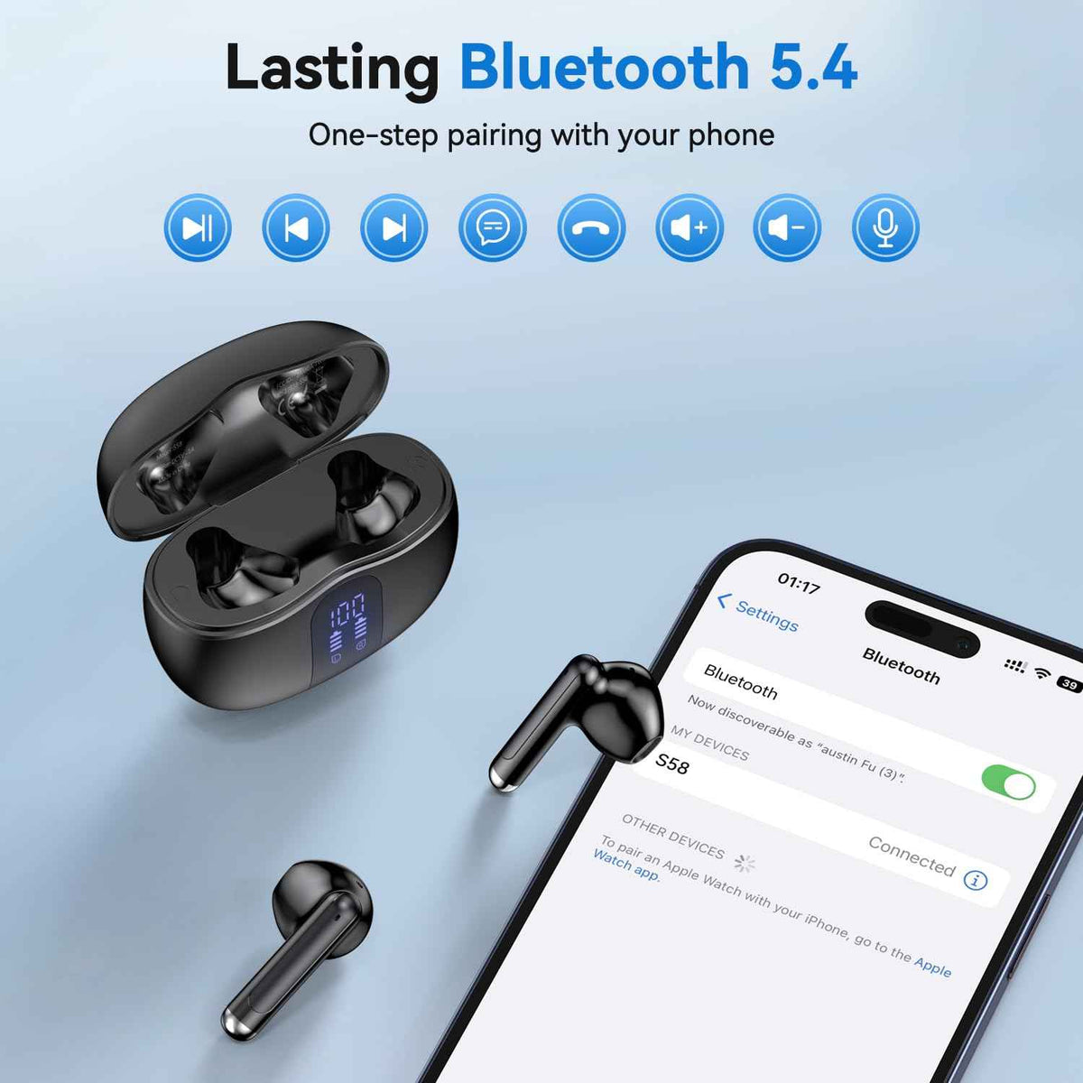 Wireless Earbuds, Bluetooth 5.4 Bass Stereo Headphones with 4 ENC Mic, 50H Playback Ear Buds with Charging Case LED Display,Sport Earphones IPX7 Waterproof for Phone, Android, Pad, DeepBlack 🍁 All In One Marketplace Canada