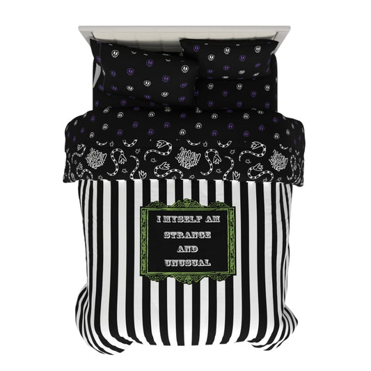 Franco Collectibles Beetlejuice Halloween Striped Bedding 5 Piece Super Soft Reversible Comforter and Sheet Set, Full, (Officially Licensed Product)
