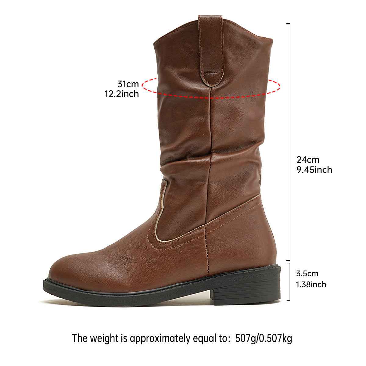 Women's Mid-Calf Fashion Boots – Pointed Toe Block Heel PU Leather Boots