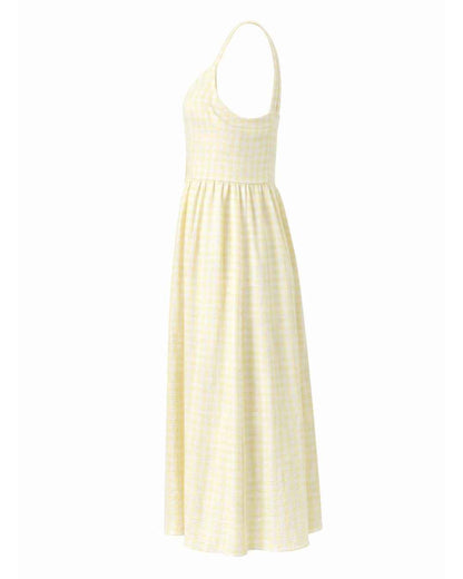 Prairie – Natural Waist Midi Dress With Pockets In Yellow Gingham