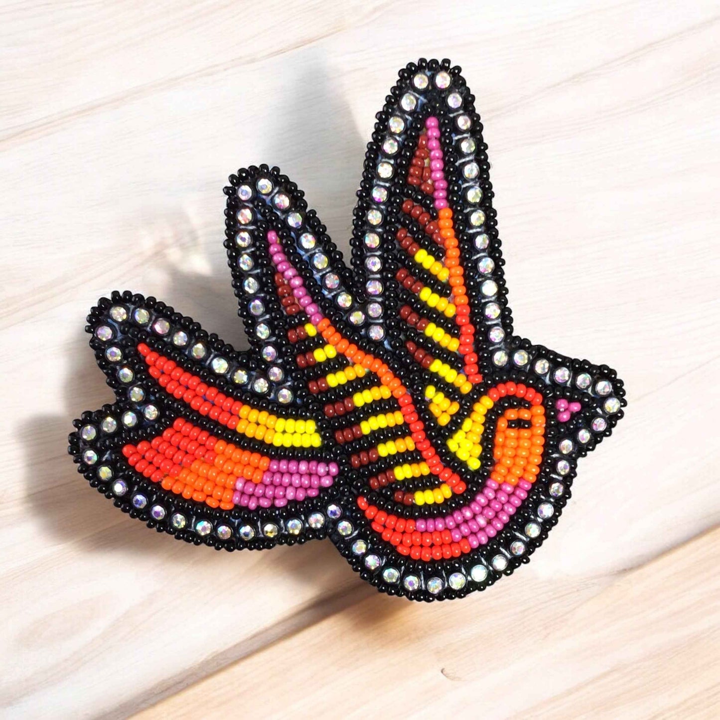 Red and Pink Beaded Hummingbird Barrette
