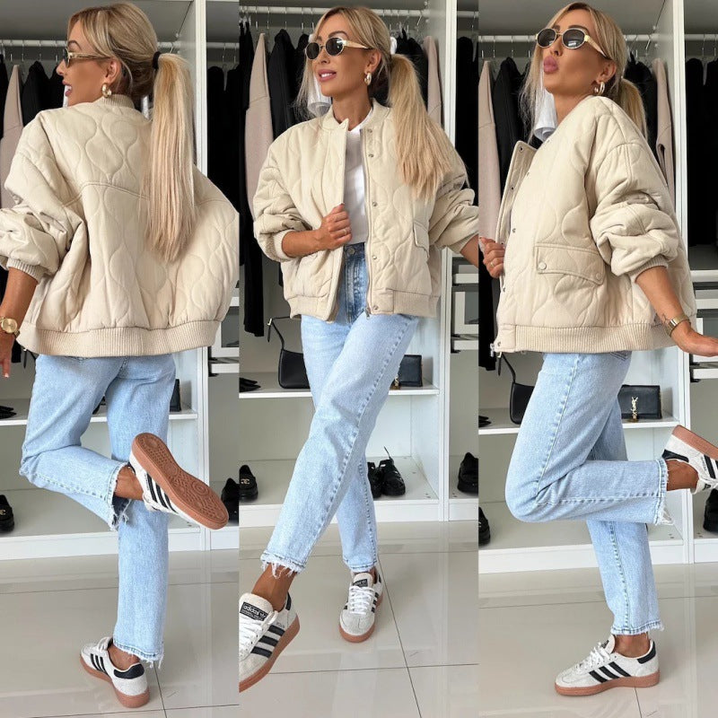 Winter Stitched Jacket Chic Fashion Casual Buckle Coat for Women (US Delivery Only)